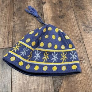 MARMOT Hat Womens OS Wool Tassel Beanie Winter Snow Ski Blue Yellow